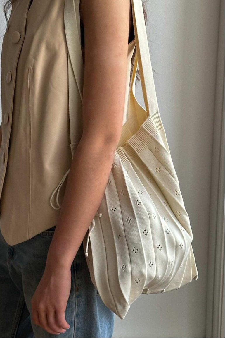Fleur strikket taske - Ivory